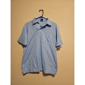 Vintage Screen Stars Blank Polo Shirt Light Blue Made In USA Single Stitch.21x26